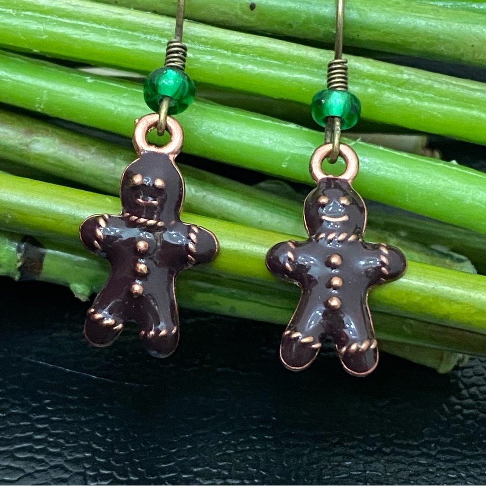 Enameled Gingerbread Christmas Earrings